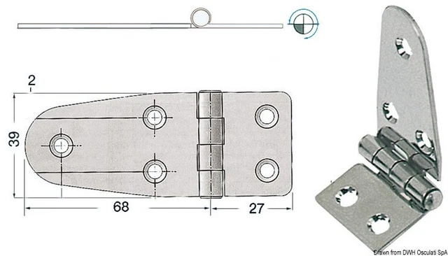 Charnière Inox Asimm. 95x39 MM Marque Osculati 38.217.40