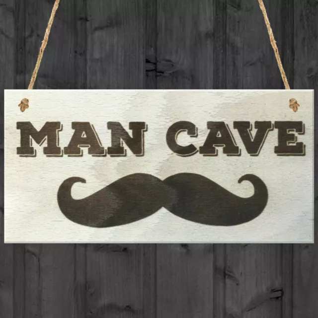 Man Cave Moustache Novelty Wooden Hanging Plaque Funny Sign Classy Husband Gift