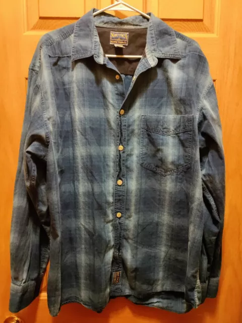 NAUTICA Men's Extra Large Long Sleeve Button Up Blue Plaid Shirt VINTAGE