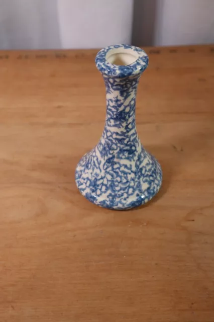 Vtg Henn Pottery Country Home Collection Blue Sponge Ware Bud Vase 5"