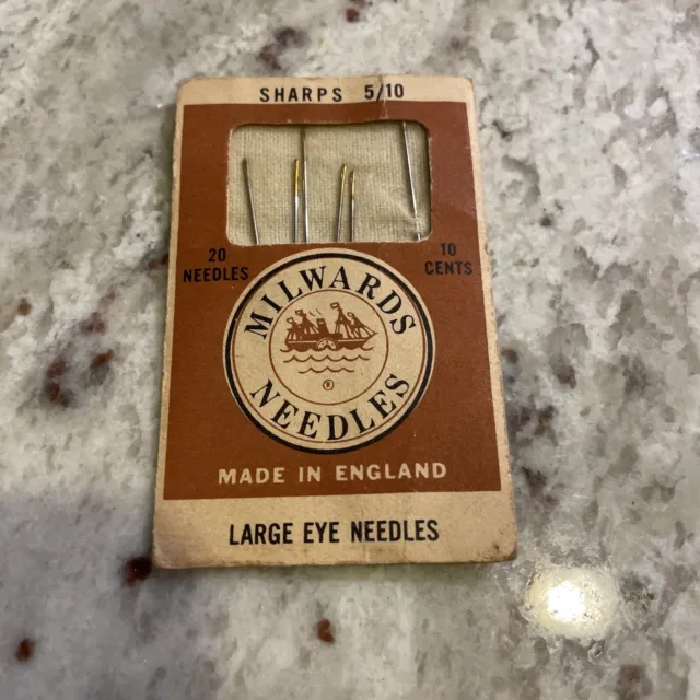Vintage Milwards Needles Darners Sharps 5/10 Large Eye England