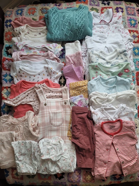 HUGE Baby Girl Bundle 0-3 Vest Sleepsuit Jumper Next Fred And Flo TU