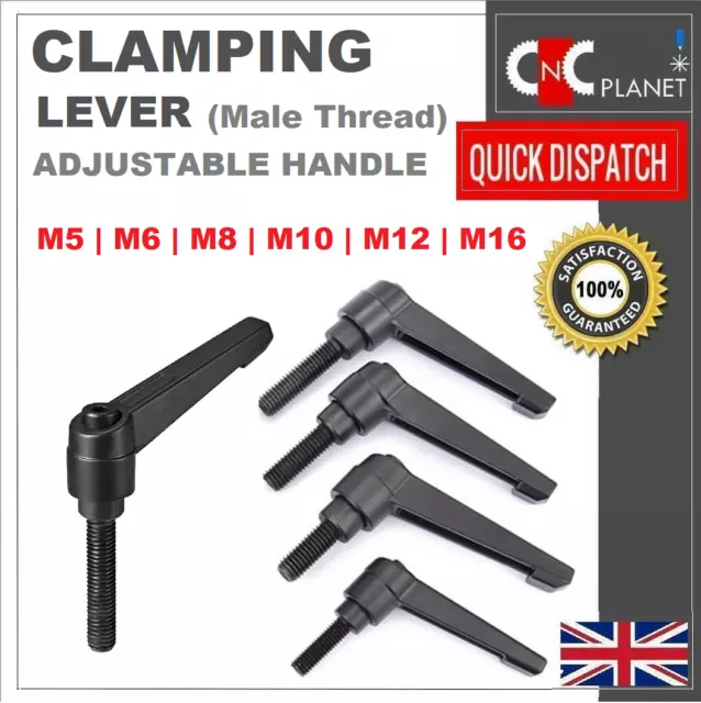 Machine Handle Adjustable Clamping Lever Male Black Knob M4 M5 M6 M8 M10 M12 M16