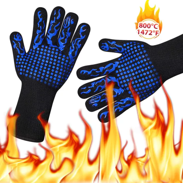 2x1472°F Heat Proof Resistant Oven BBQ Gloves 35cm Kitchen Cooking Silicone Mitt