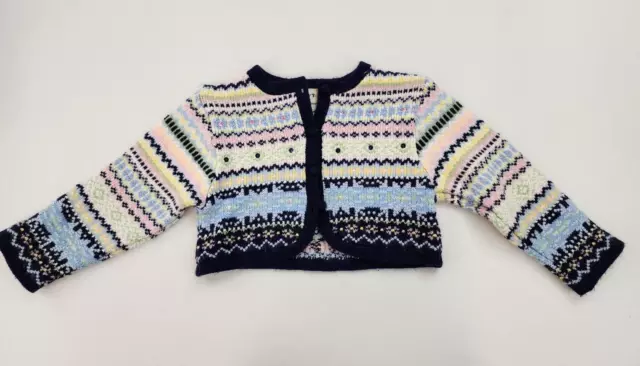 Vintage Girls Knit Sweater Fair Isle Snowflake Rhinestones 2 Toddler Warm Button