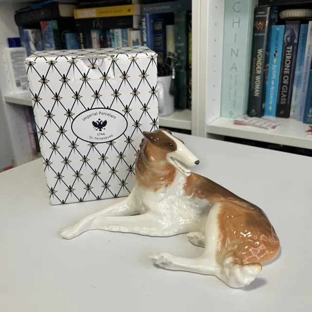 Lomonosov Dog Borzoi Russian Wolfhound Porcelain Animal Figurine USSR NEW IN BOX