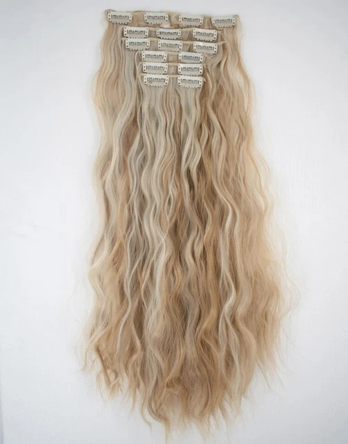 Extensions De Cheveux Synthétiques Blond Doré - Longues Et Bouclées - 16 Clips - Neuf Sans étiquettes