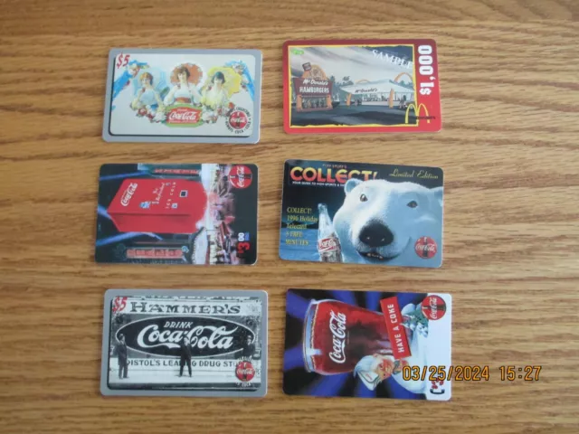 Lot of 6 Coca Cola and McDonalds Calling cards 1995 1996