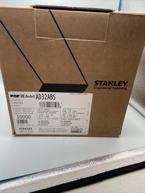Pop Avdel Rivets Aluminum Grip .032-.125 Hole .097-.100 (Qty 1000) Box