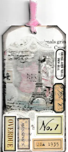 "Etiquetas de arte de diario basura, Torre Eiffel de París de colección, 8 piezas 3"" x 6"