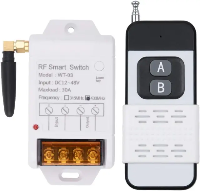 DC12V - 48V Wireless Remote Switch 30A 433Mhz Long Range Remote Relay, Universal