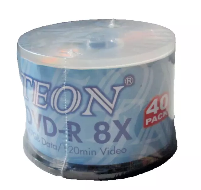 DVD-R 8X 4.7GB Teon 40 Pack Spindle 120 min Video DVD R Recordable Disc  NEW