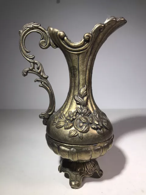 Vintage Italian Brass Floral Vase Pitcher Made in Italy Ornate 7" Tall