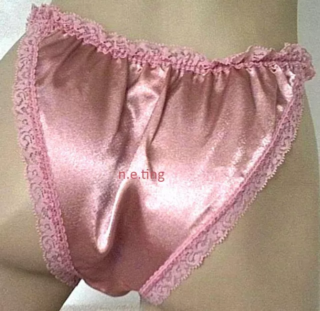 Frilly Pink Satin High Leg String Bikini Panties Tanga Knickers UK 16 - 18