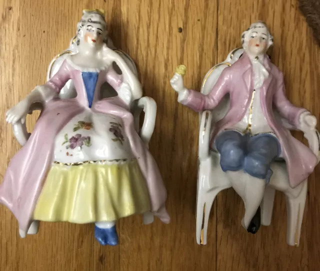 Vintage German Courting Couple Porcelain Figurines Seated Corner Display