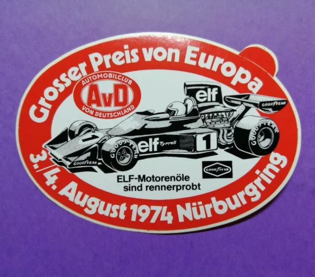 alter Aufkleber Sticker Formel1 GP Europa Nürburgring 1974, Tyrrell ELF GoodYear