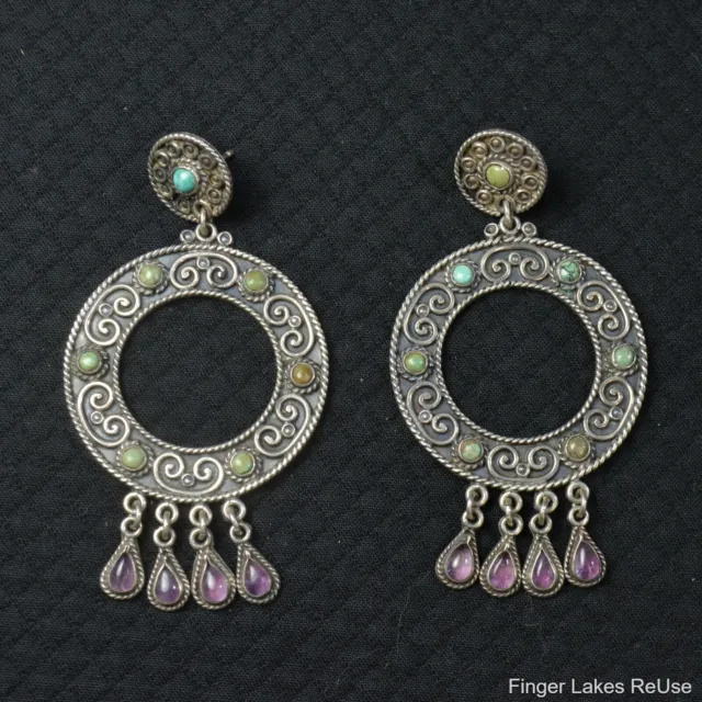 Dominguez Mexico Sterling Silver Turquoise & Amethyst Earrings