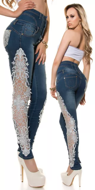 Sexy Koucla HighWaist Skinny Jeans mit Spitze Hose Damen Skinny Damen Jeans