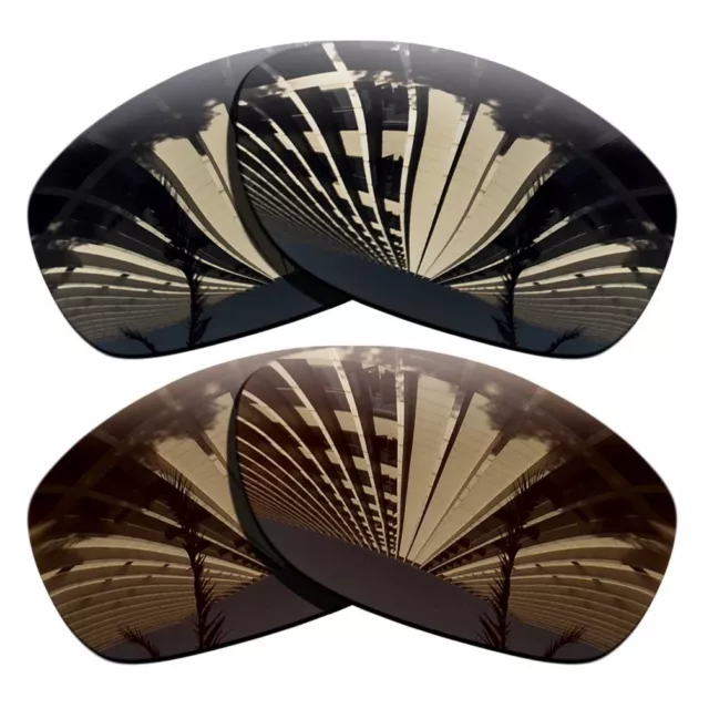 2 Pairs Polarized Replacement Lenses For-Oakley Pit Bull-Black Grey+Bronze Brown