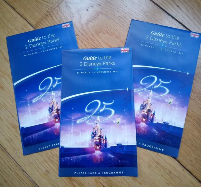 Disneyland Paris 25th Anniversary Map Guide to the two parks  New X 3 2017