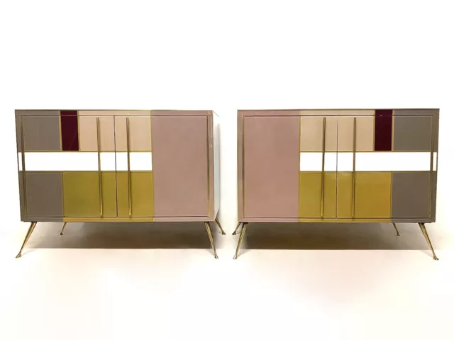 Credenza vintage '70 - vetro colorato e ottone