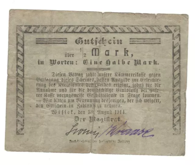Wissek / Wysoka - Magistrat - 1/2 Mark - 30.8.1914 - Dießner 433.1a - #21598