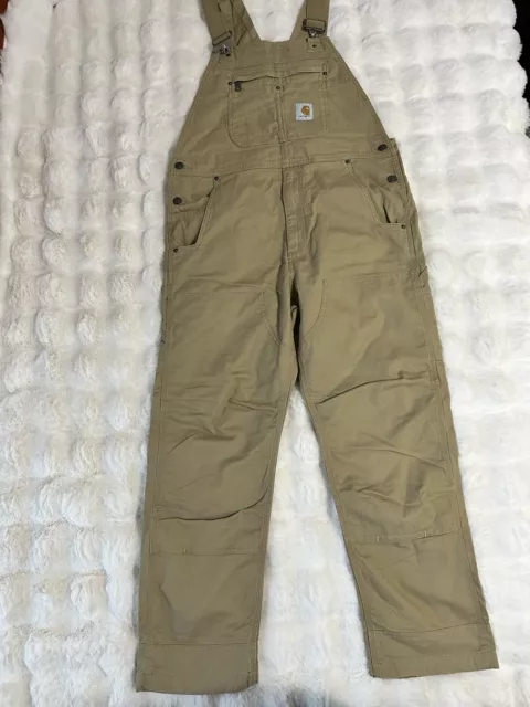 CARHARTT Rugged Flex Bib Overalls OR2987-M - Relaxed Fit - Khaki - Men’s 34x30