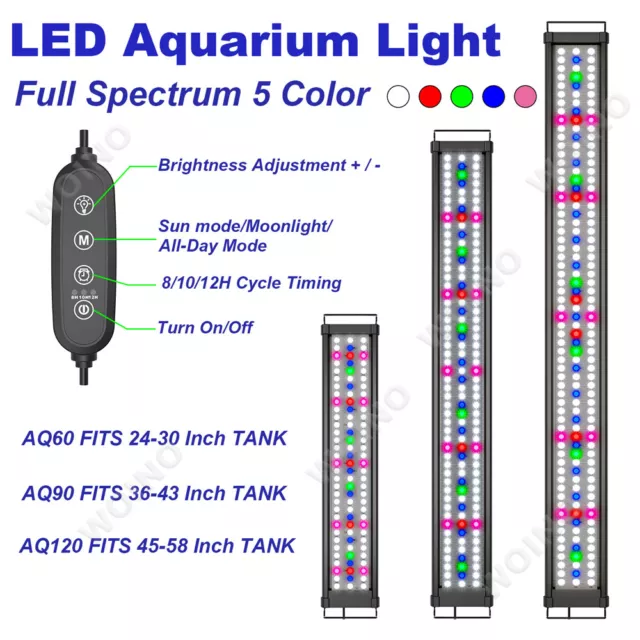 24-36-48inch Aquarium Light Timer Fish Tank Full Spectrum 5 Color Day/Night Mode