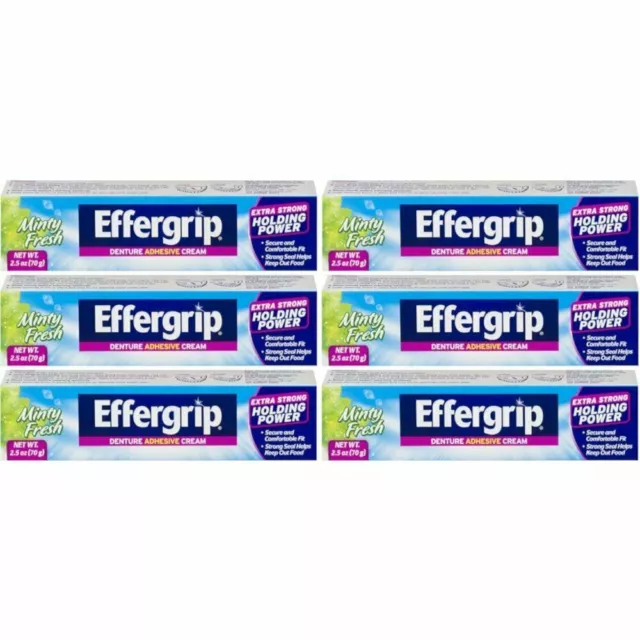 Effergrip Denture Adhesive Cream Extra Strong Holding Power 2.50 oz Pack of 6