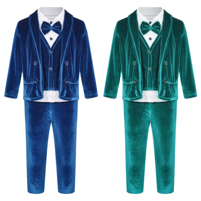 Baby Boys Suits Velvet Clothes Set Open Front Gentleman Outfits Wedding Shirt