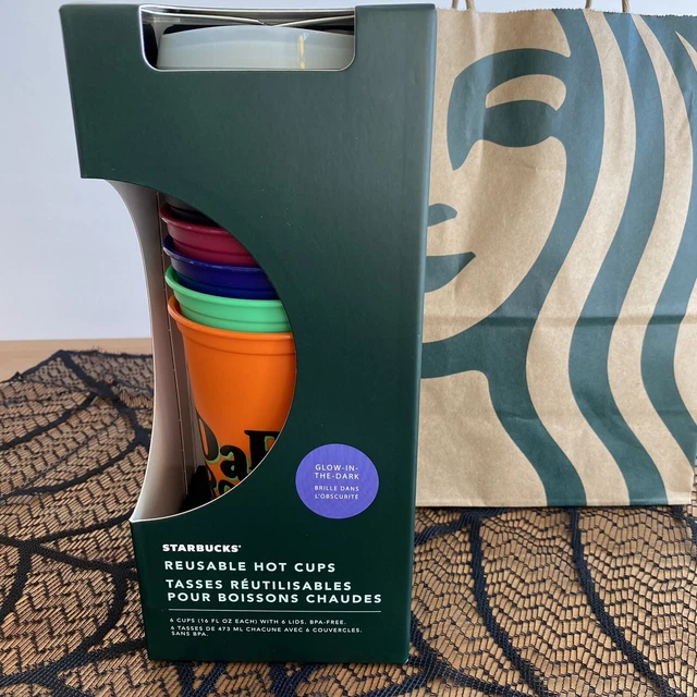 NEW Starbucks - Reusable Hot Cups - 6 Pack - 2020 Halloween - Glow-In-The-Dark