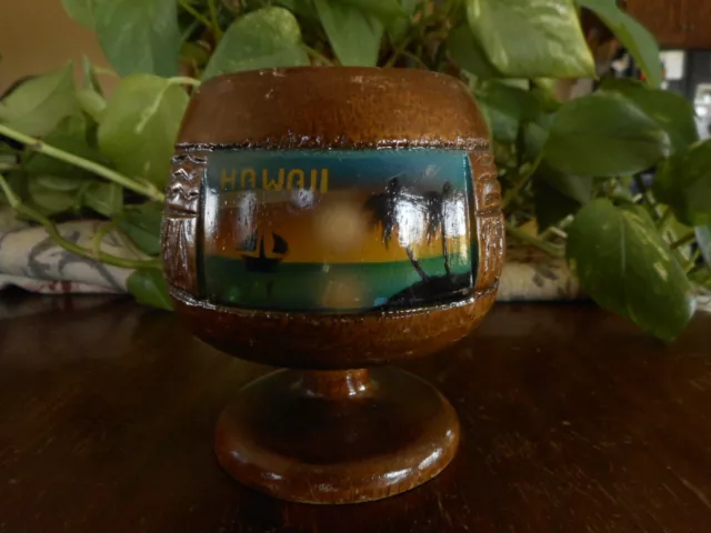 Goblet Hawaii Wood Carved Souvenir Tropical Vintage Kitschy 4" tall not for use