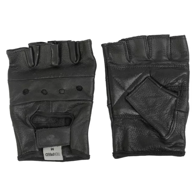 Guantes de cuero sin dedos para motociclista negros de gimnasio guantes de motocicleta S-2XL