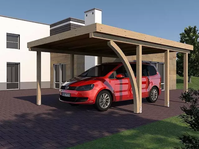 Carport Flachdach IMOLA I 400 x 600 cm mit Leimholzbogen KVH Flachdachcarport