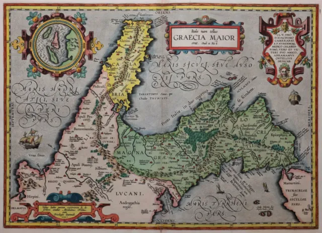Graecia Maior - Calabria, Puglia, Basilicata - Ortelius 1595 - Rares Original