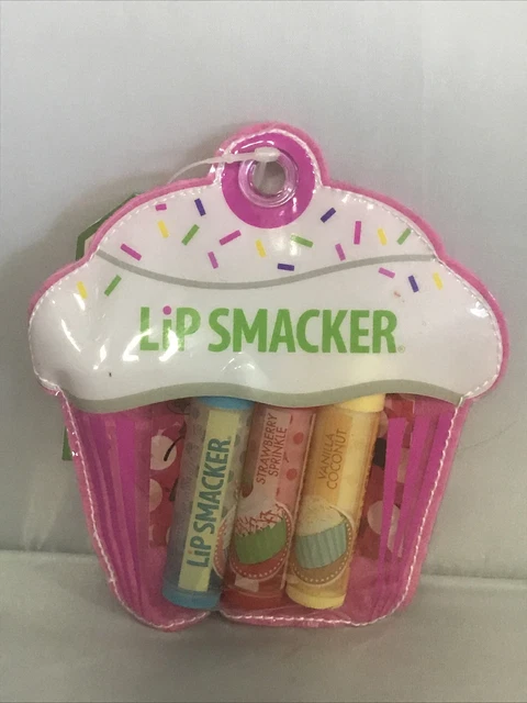 Lip Smacker Cupcake Kisses Lip Collection 3 Lip Glosses/Balms, Felt/Vinyl Pouch
