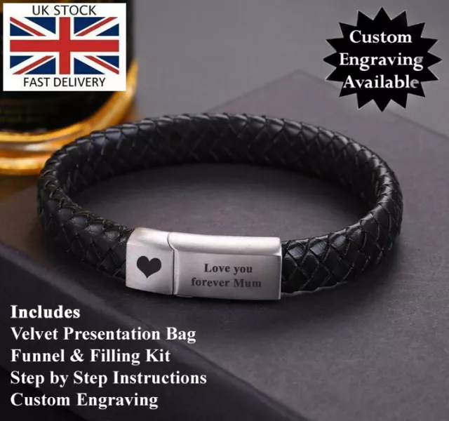 Black / Brown Leather Cremation Jewellery Ashes Bracelet Urn, **FREE ENGRAVING**
