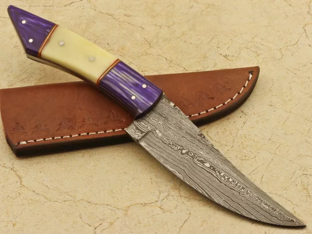 Custom Hand Forged Damascus Steel Hunting Knife Full Tang + Sheath