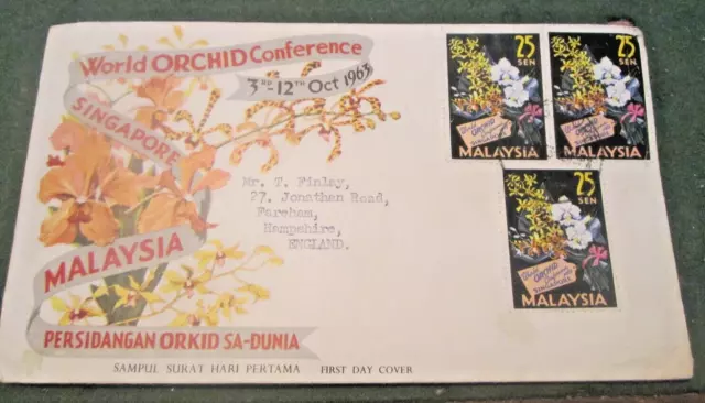 Malaysia 1963 World Orchid Conference FDC 3.x. 25 sens