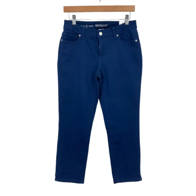 Westport Capri Pants Womens Size 2 Blue Cotton Signature Fit Mid Rise Leg Slit