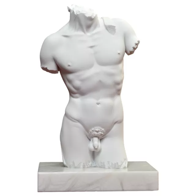 Torso David de Michelangelo Escultura En Mármol Con Base En Alabastro H 25cm