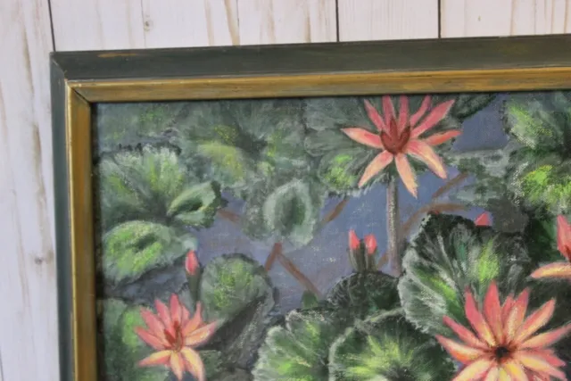 VTG Water Lily Pads Lily Pond Landscape Oil Painting signed plein air Framed 2
