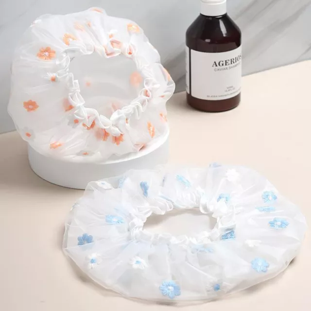 1Pcs Embroidered Flowers Bath Hat Double Layer Thickened Waterproof Shower Cap