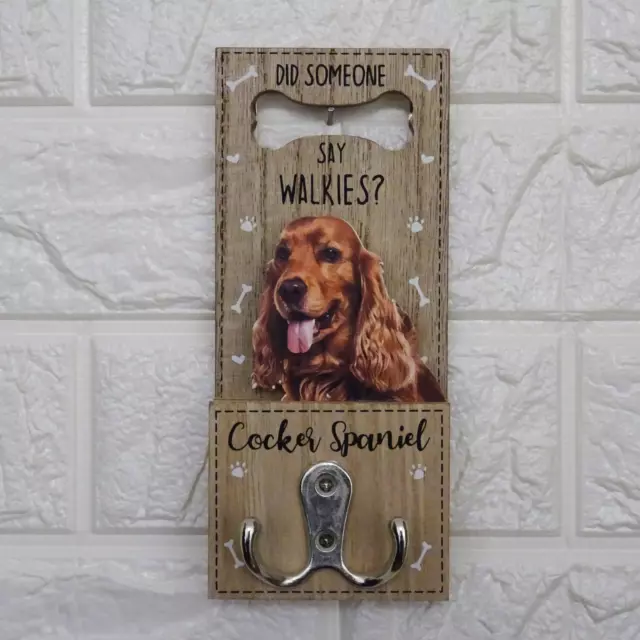 Cocker Spaniel Dog Lead Hook Twin Hooks Wall Mounted Walkies Puppy Collar Lead