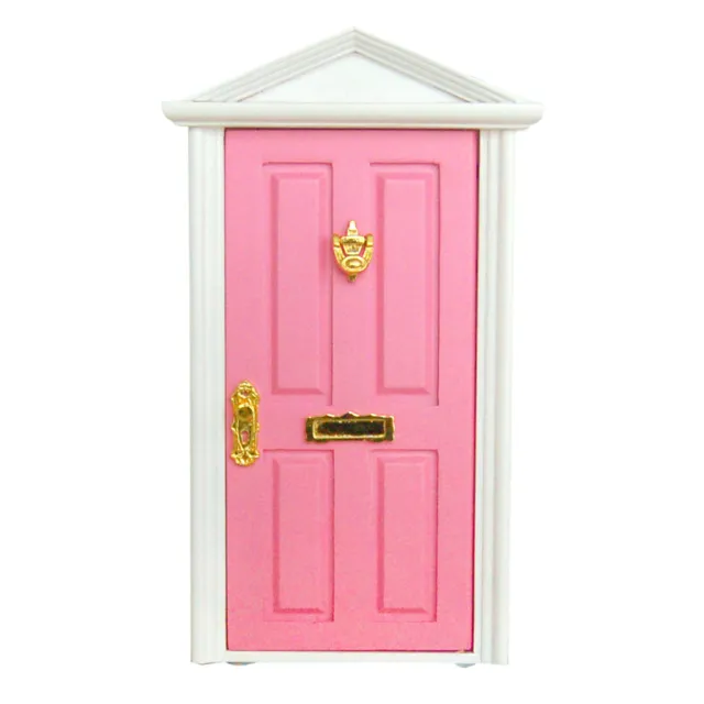 Pink Painted Wooden Fairy Front Door with Knocker  Dolls House Miniature