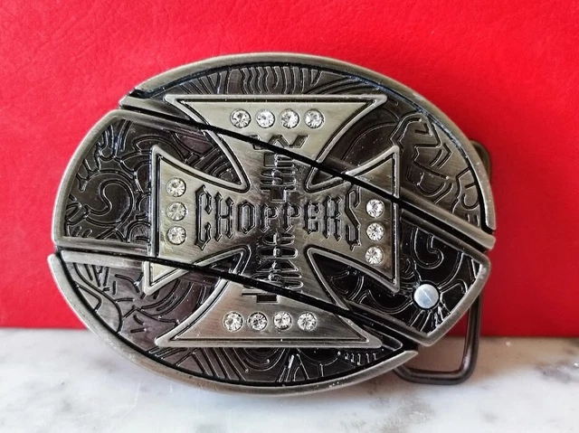 Ceinture Biker Noir Avec Boucle Amovible Croix De Fer - West Coast Choppers | Taille Unique