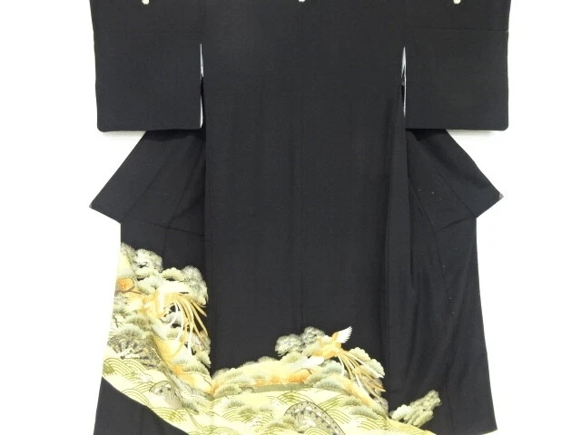 82802# Japanese Kimono / Antique Tomesode / Embroidery / Phoenix & Pine
