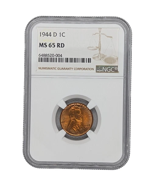 1944 D 1c Lincoln Wheat Cent NGC MS -65 RD # 6488520-004