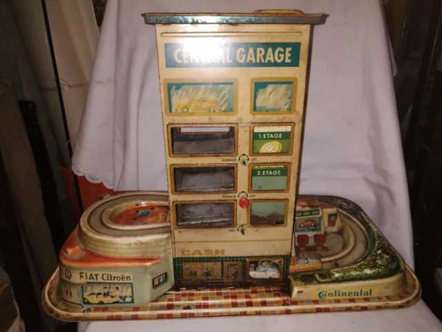 Technofix Central Garaje Set Western Germany C1960 Vintage Hojalata Y Plástico 2