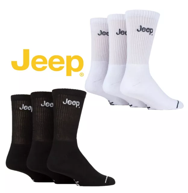 Jeep Boot Socks Men's Leisure with Cushioning in 6-11 Black or White 3 Pair Pack